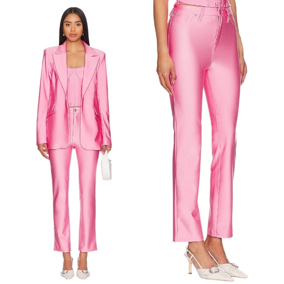 Good American Compression Shine Sorority Pink Straight Pants 28 NWT High Rise - Picture 10 of 10